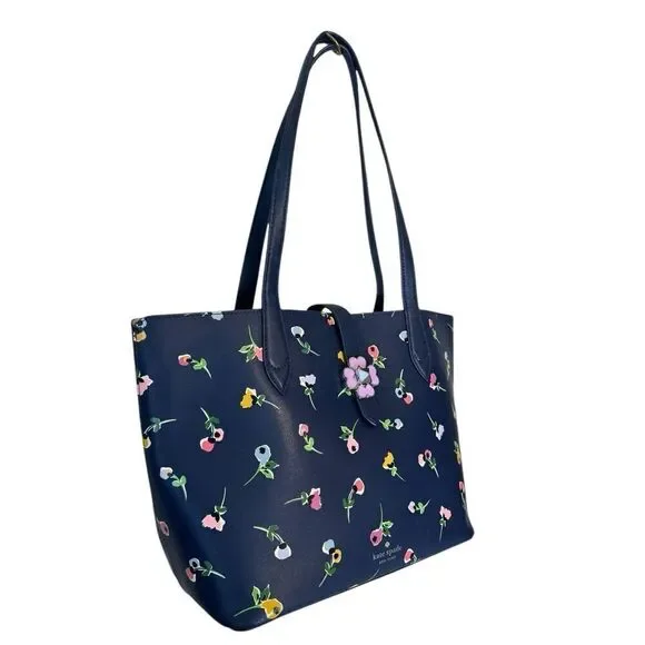Kate Spade Kaci Navy/Purple Floral Ditsy Medium Tote Purse SOLD OUT! - Picture 2 of 9